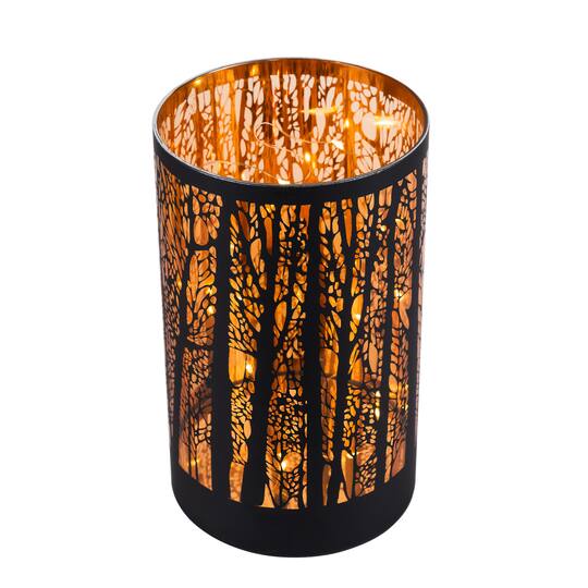7.75" Forest Trees Fall Harvest Glass LED Hurricane Candle